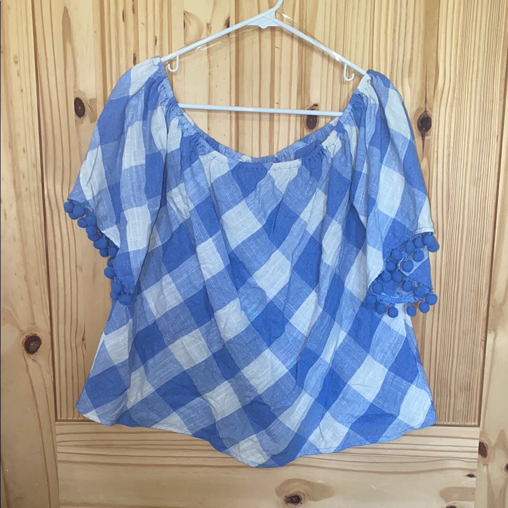 Blue and White Checkered Women's Top